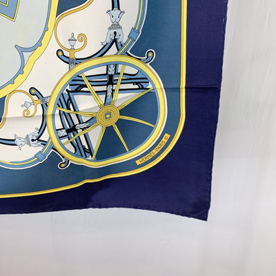 Hermes Vintage Blue Silk Washington's Carriage Scarf 1979 Caty Latham