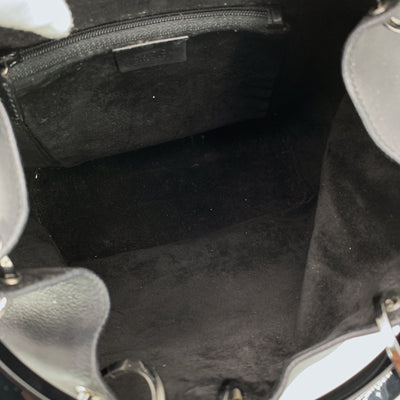 Gucci Black Leather Lucite Oval Handle Bucket Shoulder Bag