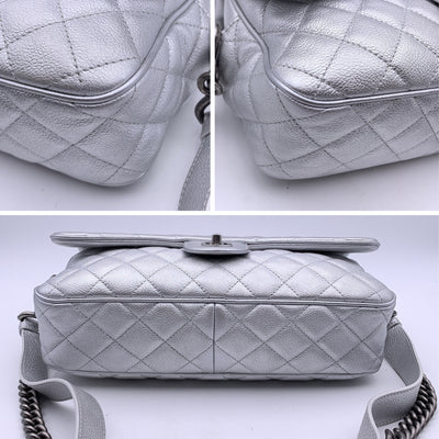 Chanel 2016 Silver Quilted Leather Airline Easy Flap Shoulder Bag