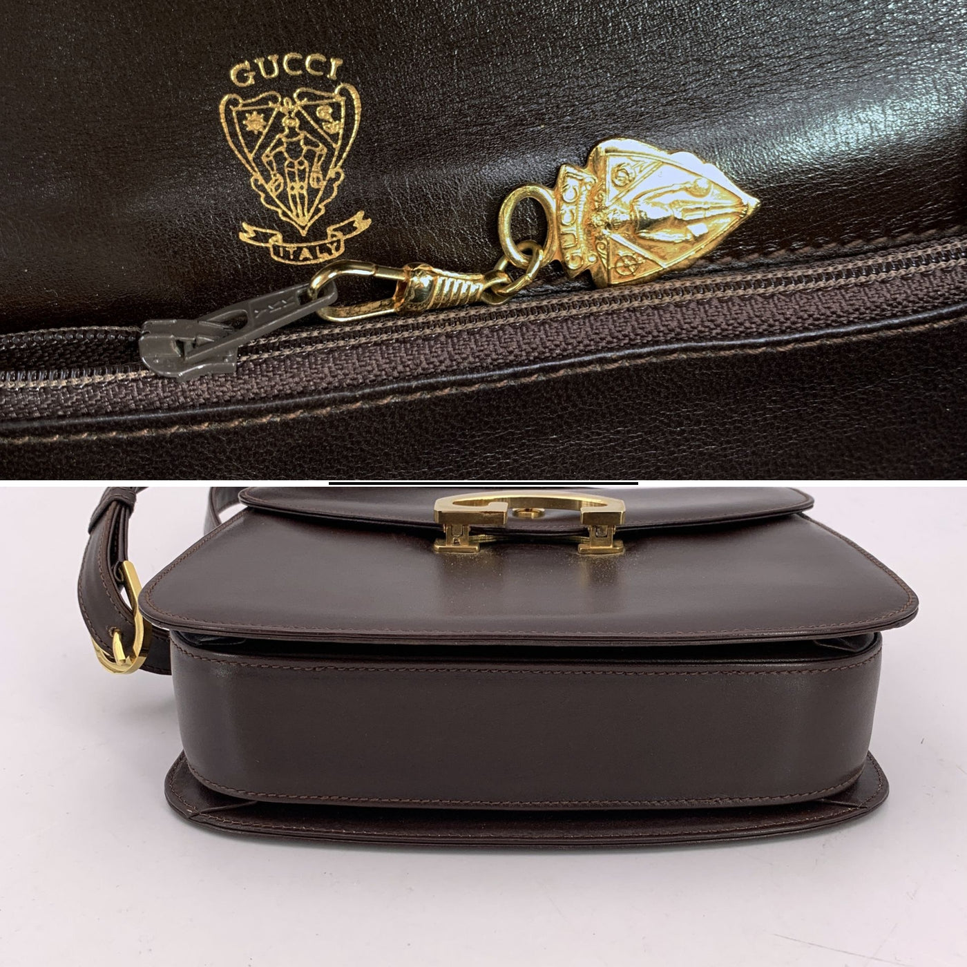 Gucci Vintage Brown Leather Box Shoulder Bag Handbag