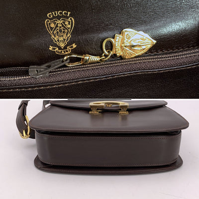 Gucci Vintage Brown Leather Box Shoulder Bag Handbag