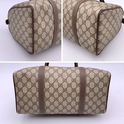 Gucci Vintage Beige Monogram Canvas Leather Web Boston Bag