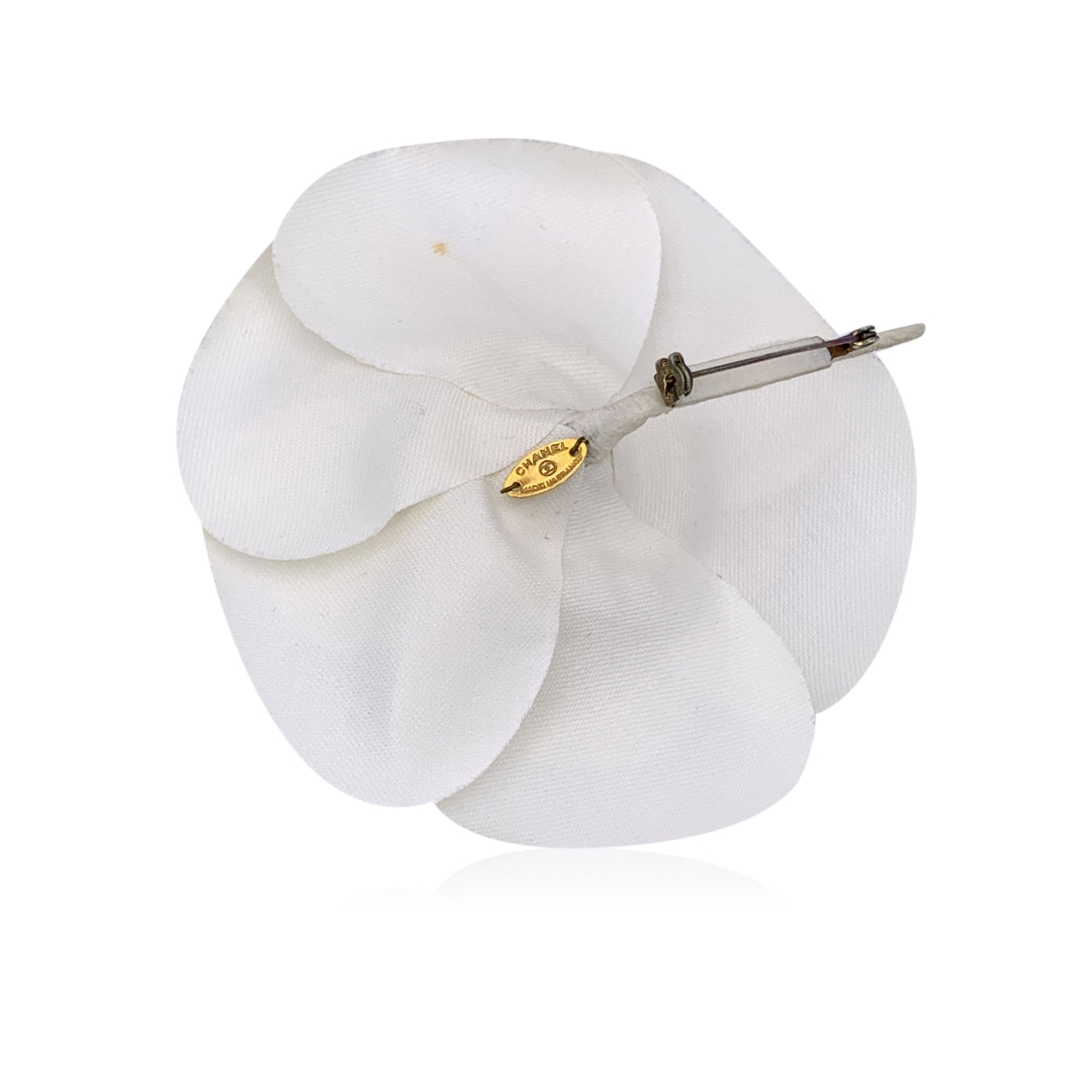 Chanel Vintage White Fabric Flower Camelia Camellia Brooch Pin