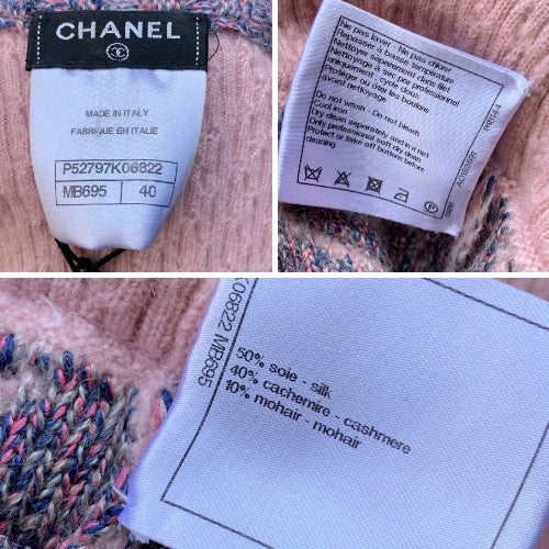 Chanel 2015 Pink Silk and Cashmere Knit Cardigan Size 40 FR