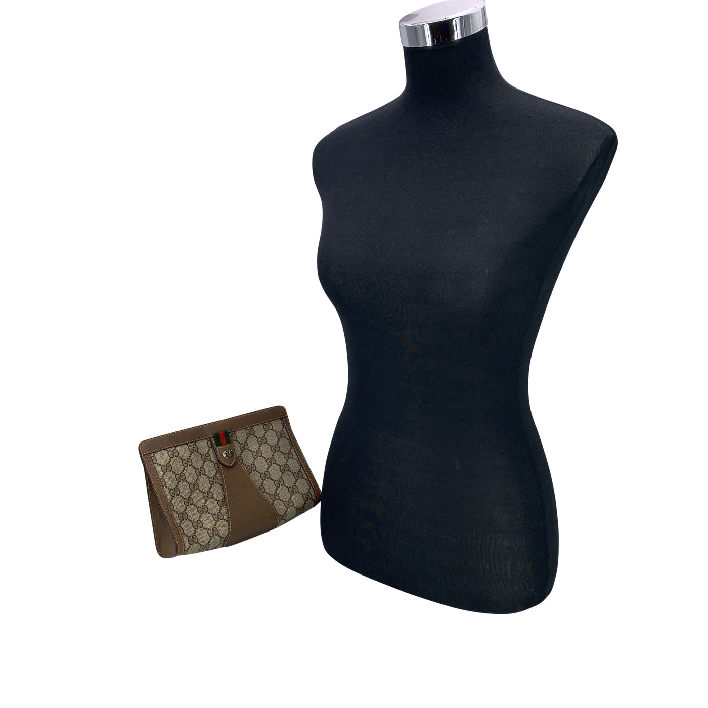 Gucci Vintage Brown Monogram Canvas Web Cosmetic Bag Clutch