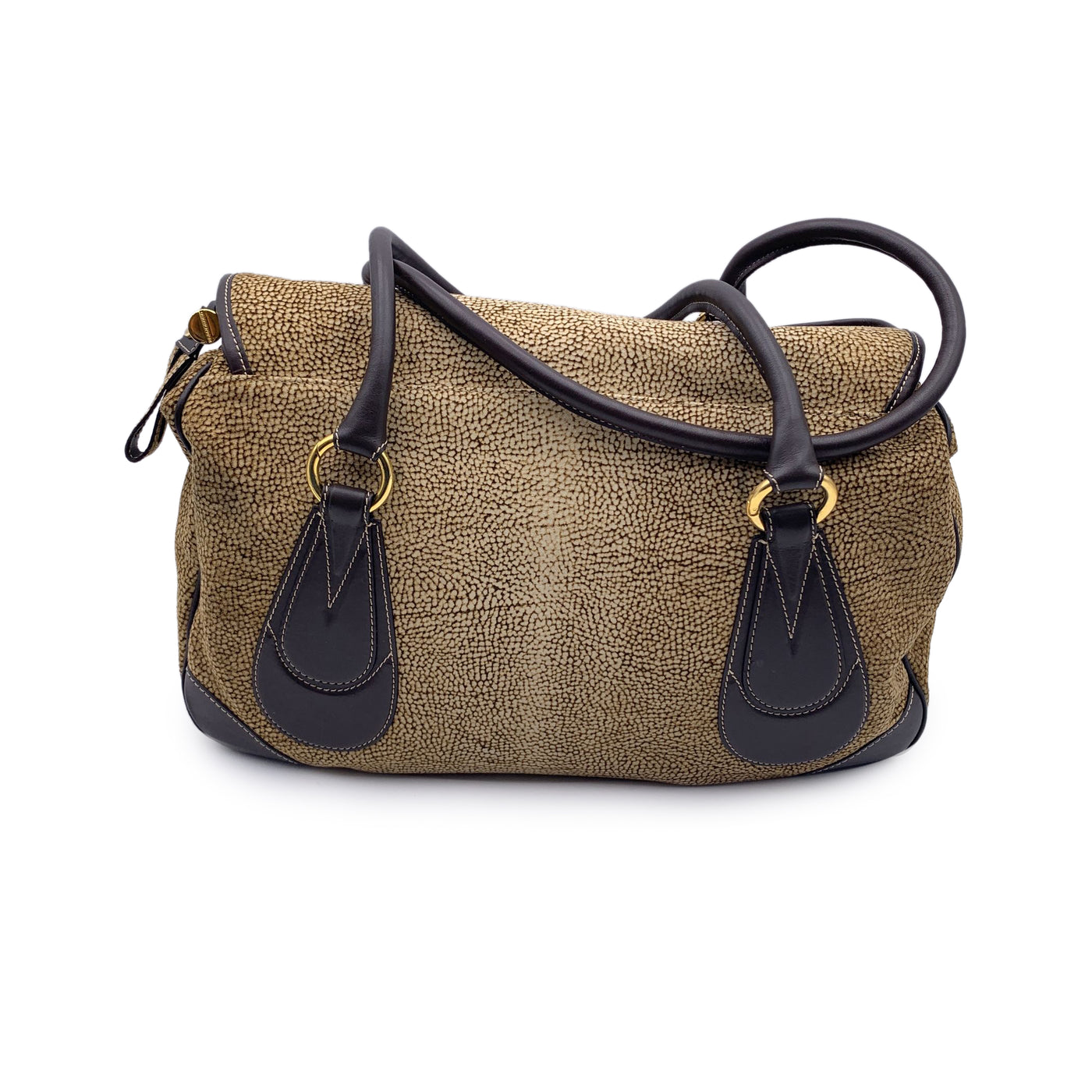 Borbonese Brown Op Suede and Leather Tote Shoulder Bag