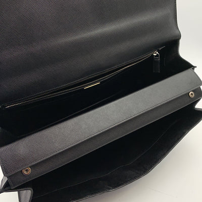 Prada Black Saffiano Leather 3 Gussets Briefcase Work Bag