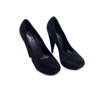 Yves Saint Laurent Black Suede Close Toe Platform Pumps Heels 40