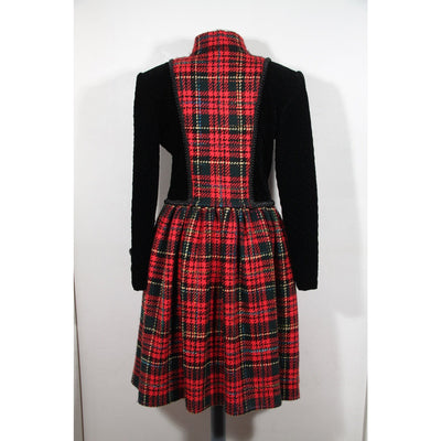 Andrea Odicini Vintage Black Velvet Red Tartan Coat Robe Manteau
