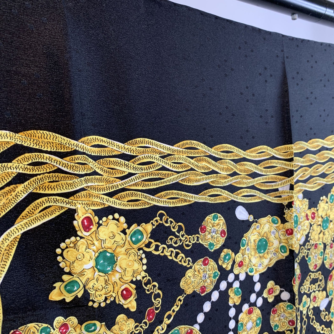 Chanel Vintage Black Silk Scarf Bijoux Jewels Print
