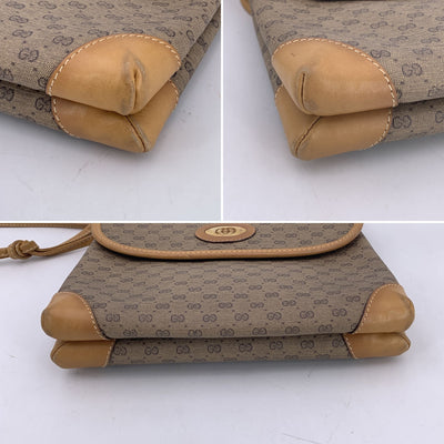 Gucci Vintage Beige Monogram Canvas Leather Small Flap Shoulder Bag