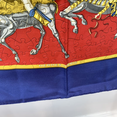 Hermes Vintage Red and Blue Silk Puzzle Scarf 1990 Joachim Metz