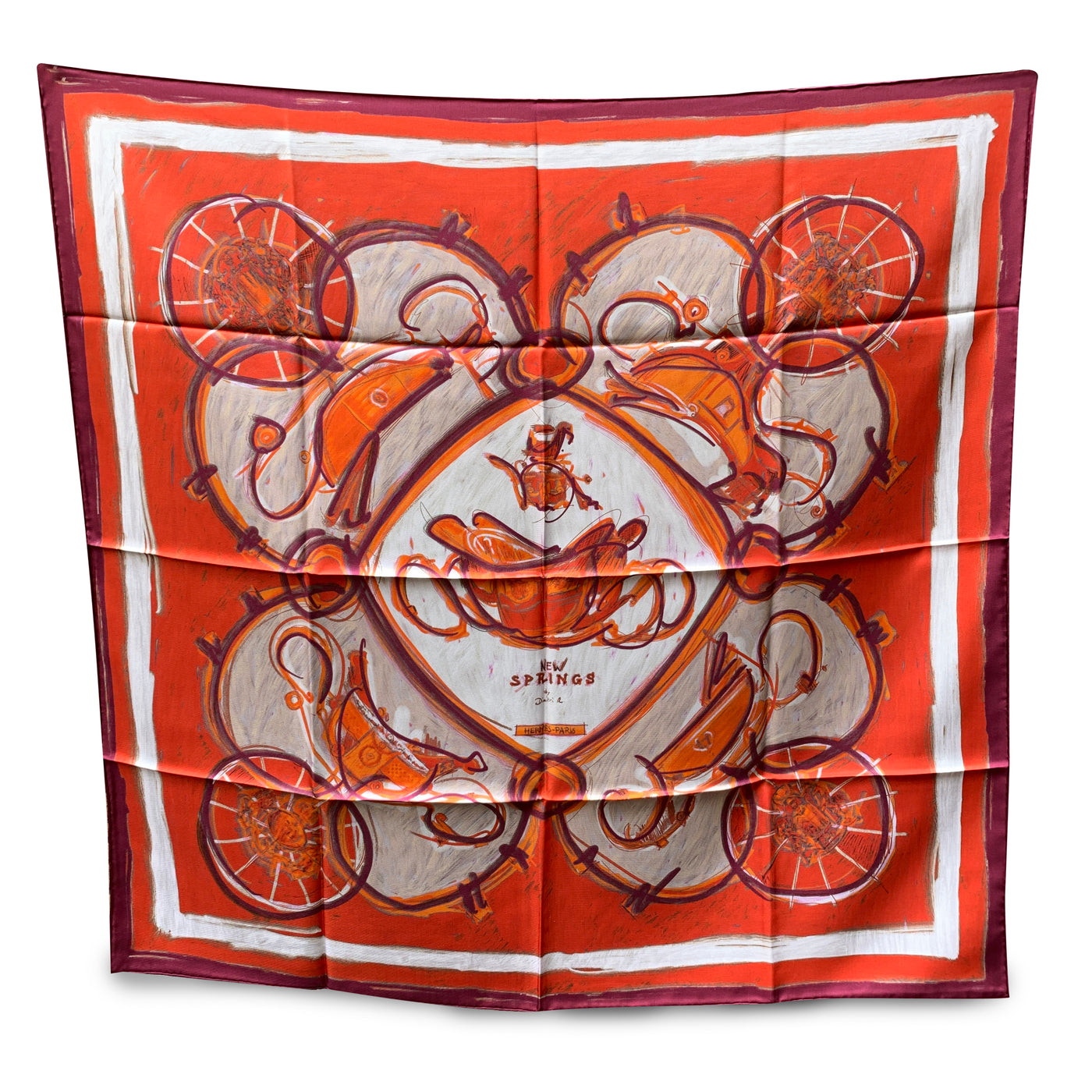 Hermes Paris Red and Orange Silk Scarf New Springs 2009 Rybaltchenko