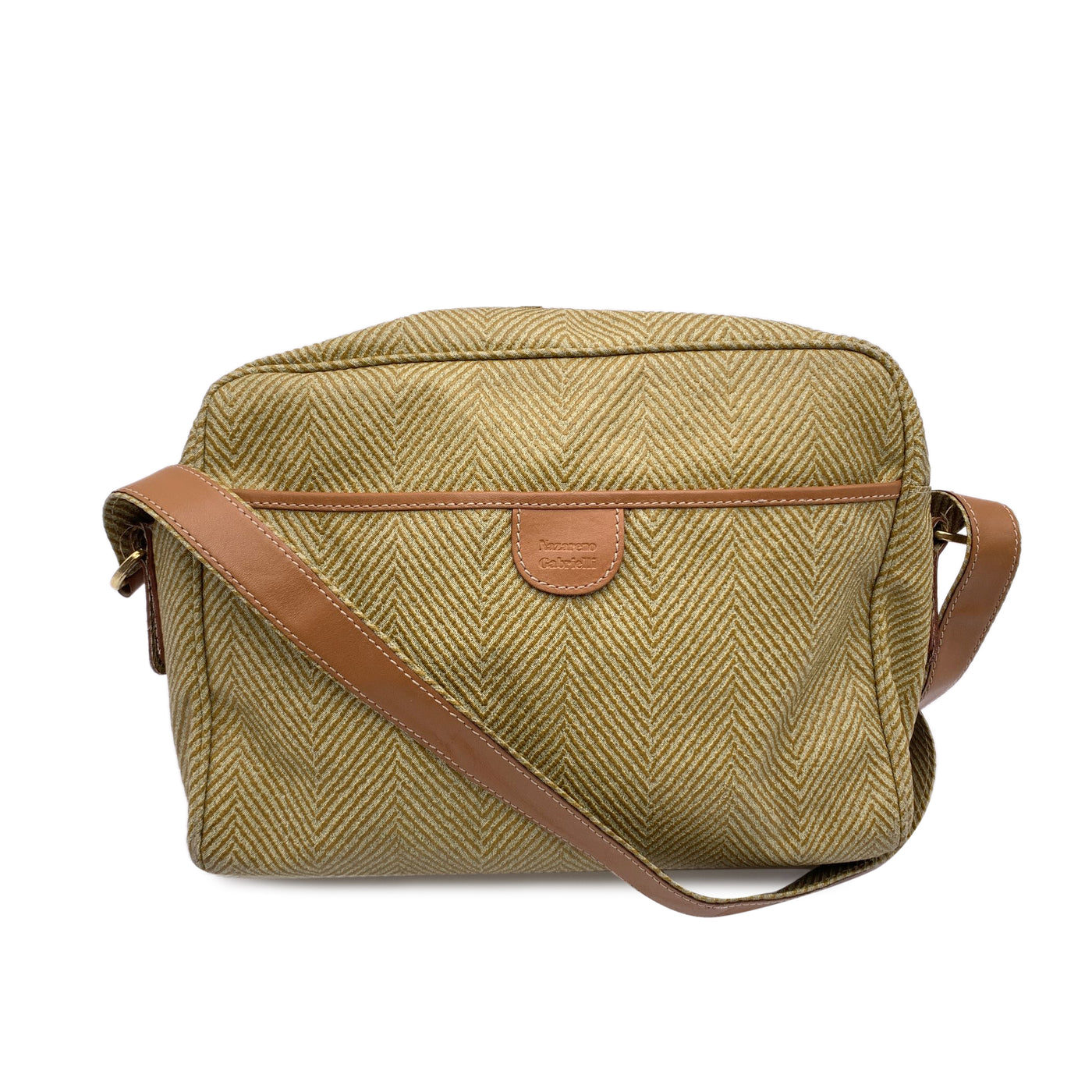 Nazareno Gabrielli Vintage Beige Textured Canvas Shoulder Bag