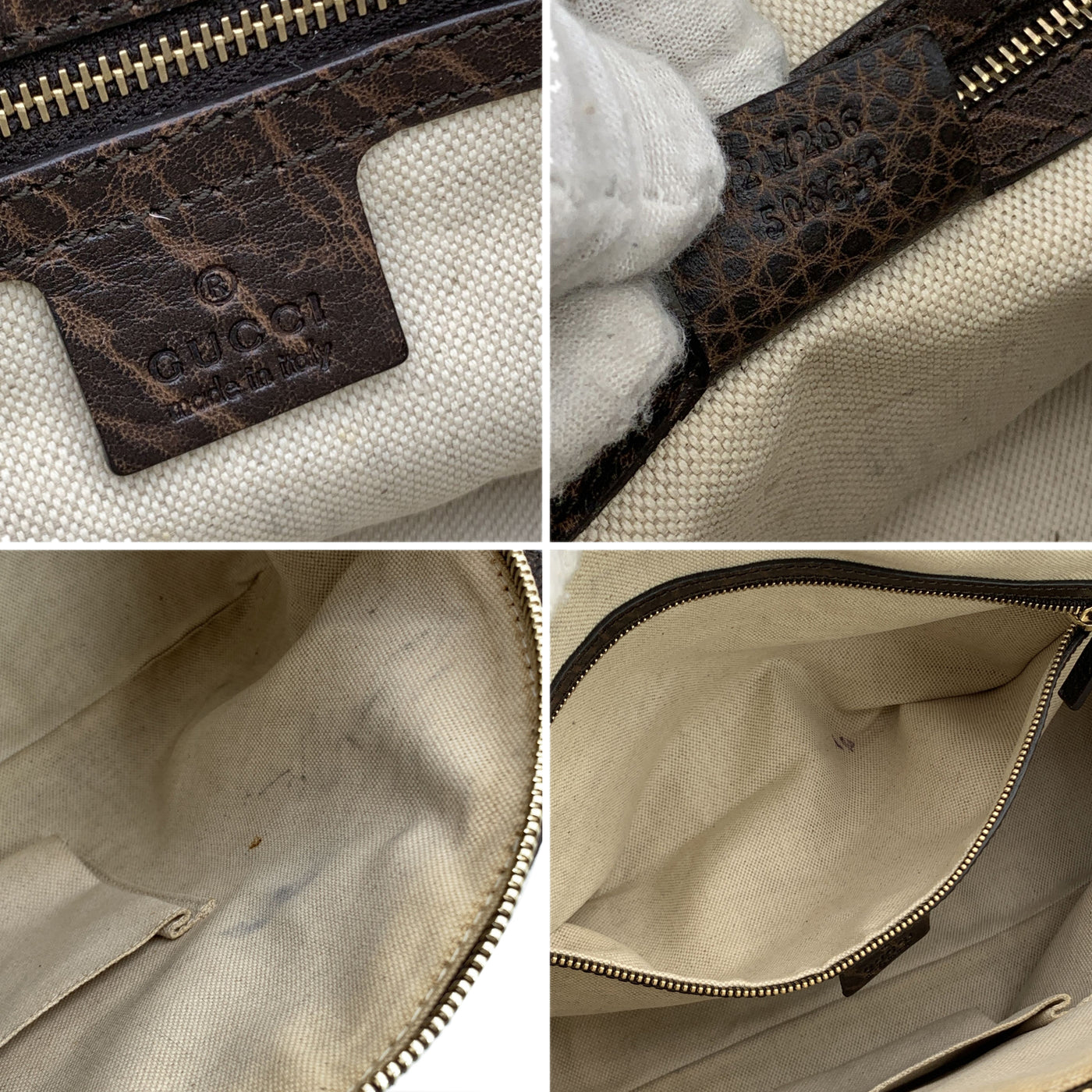 Gucci Beige Brown Diamante Canvas Horsebit Catherine Satchel Bag