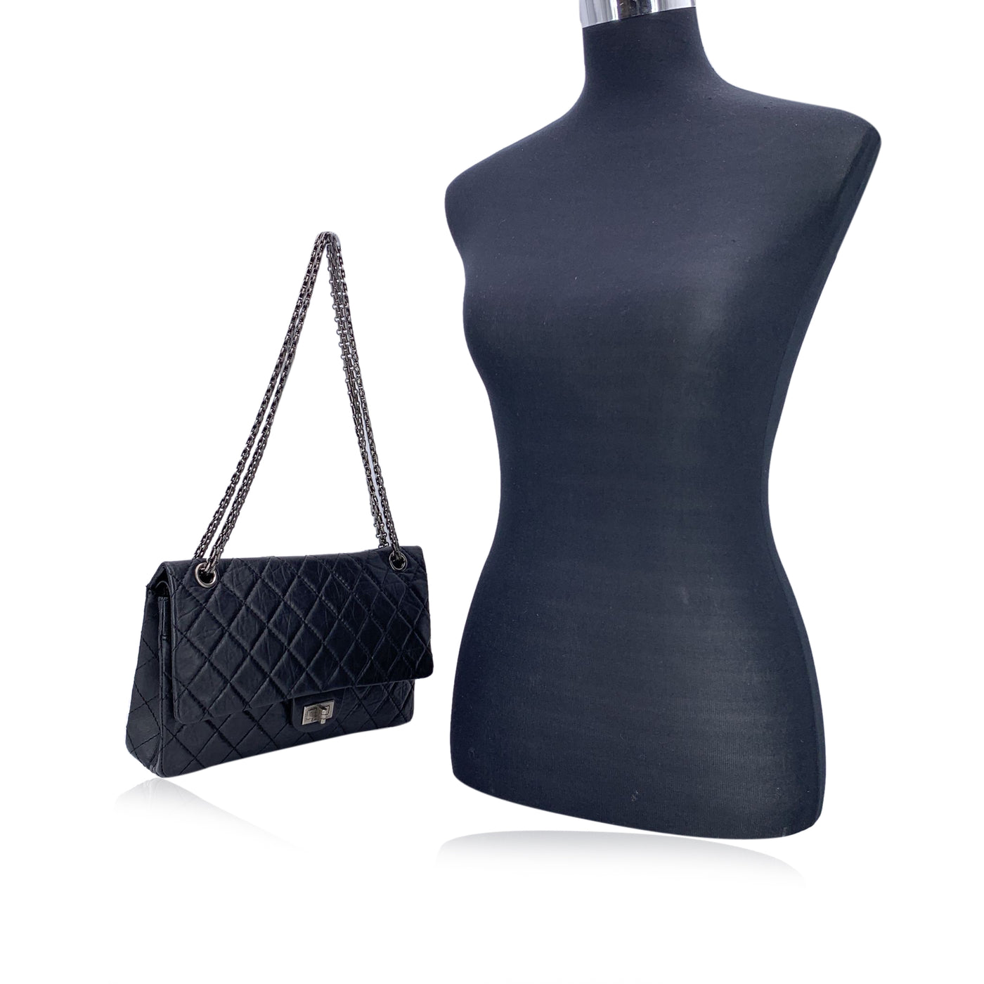 Chanel Black Leather Reissue 2.55 Large Double Flap Shoulder Bag