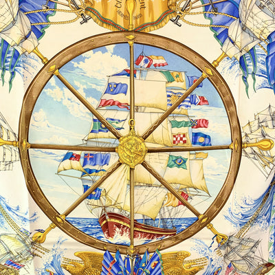 Hermes Vintage Blue Silk Scarf Vive le Vent 1992 Toutsy Bourthoumieux