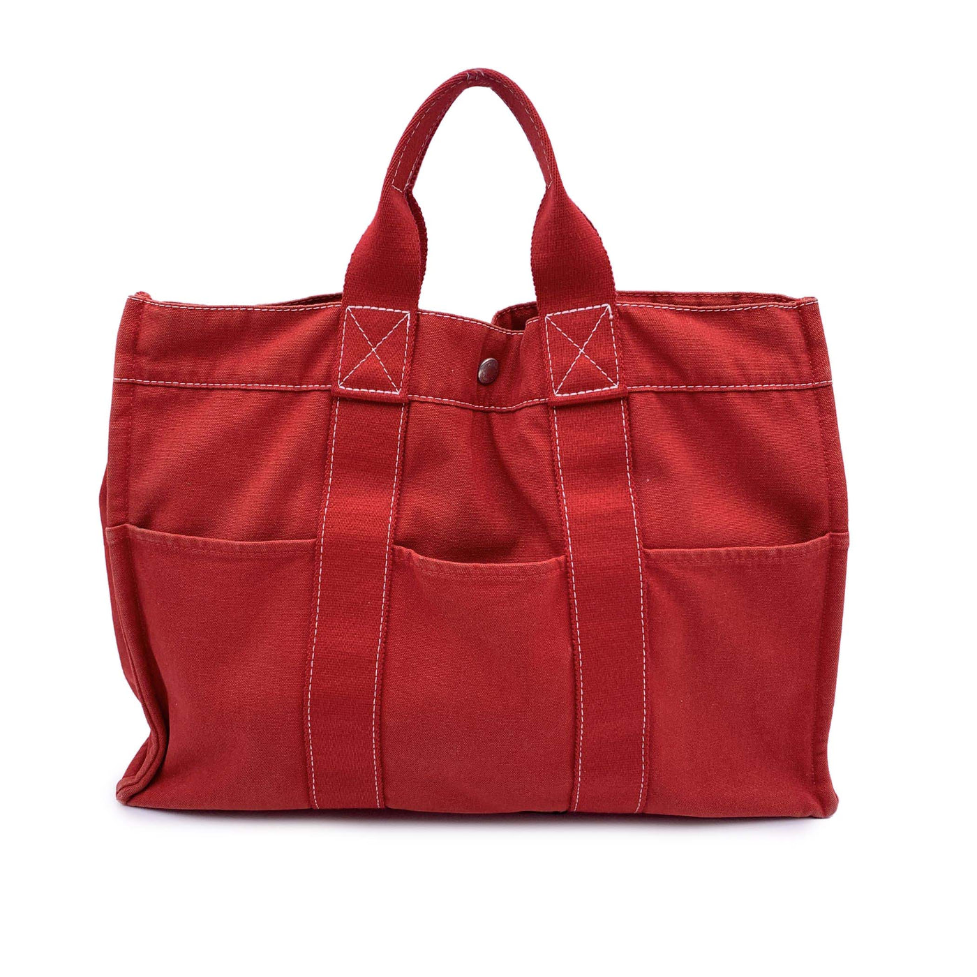 Hermes Paris Vintage Red Canvas Cotton Fourre Tout MM Bag Tote