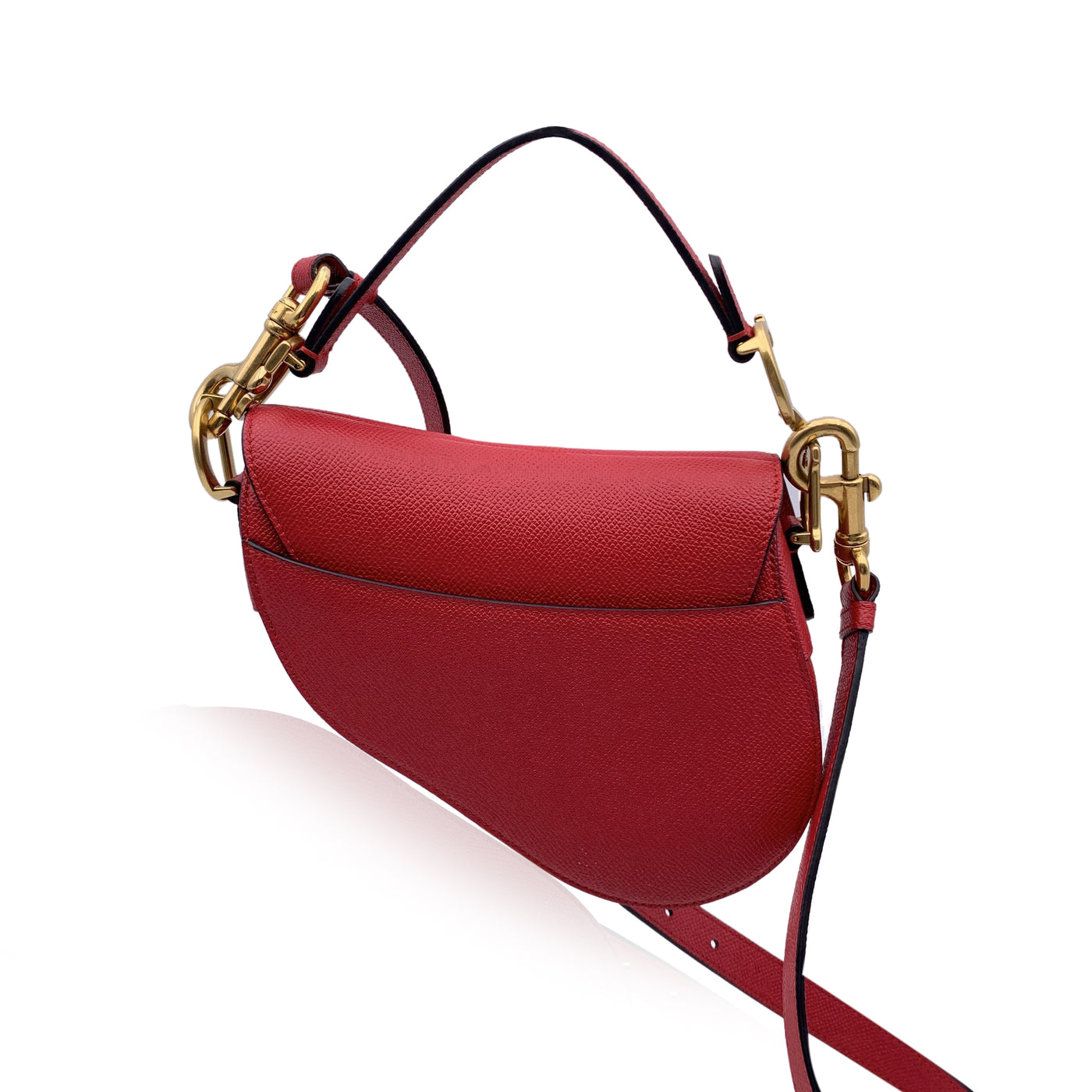 Christian Dior Red Leather Mini Saddle Bag with Shoulder Strap