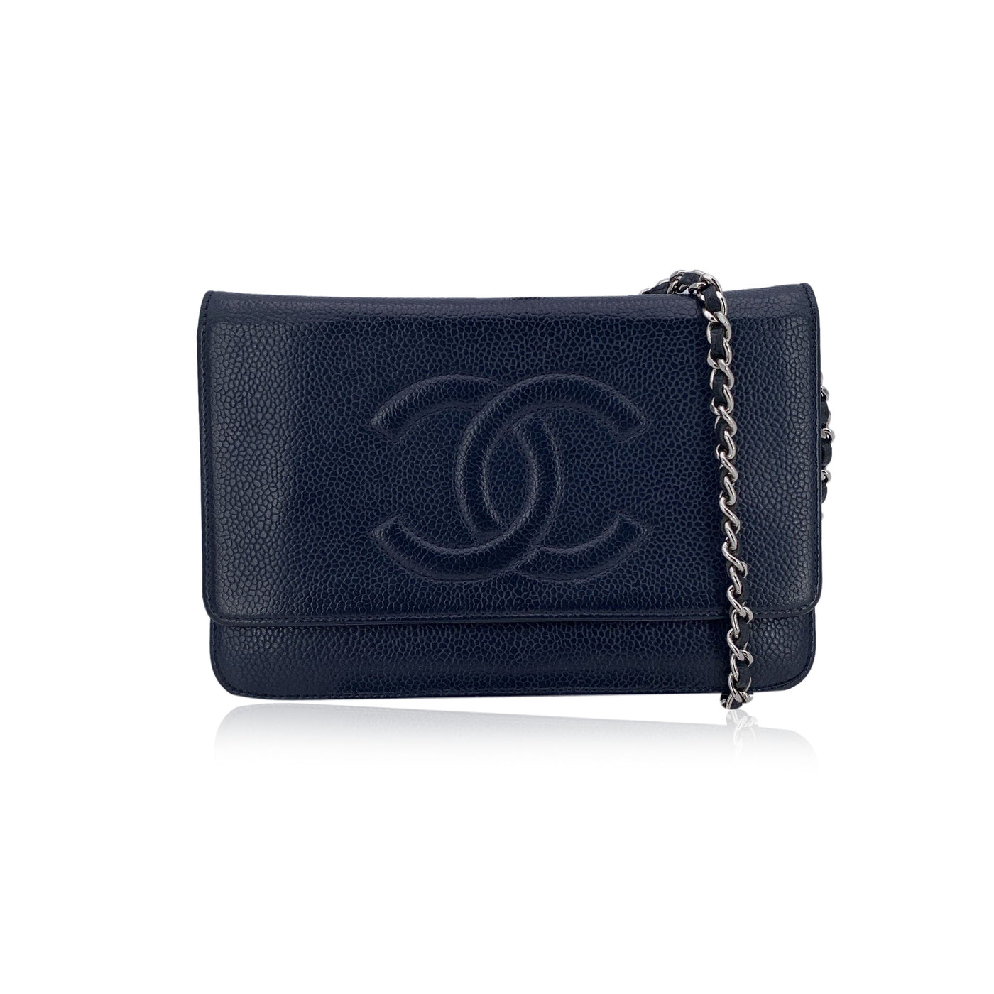 Chanel Blue Caviar Leather CC Logo Wallet on Chain Woc Crossbody Bag