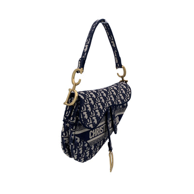 Christian Dior Blue Jacquard Oblique Canvas Embroidery Saddle Bag
