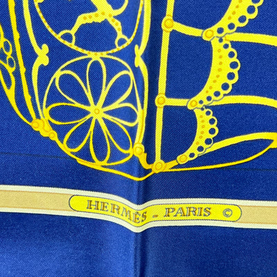 Hermes Vintage Blue Silk Scarf Les Muserolles 1986 Vauzelles