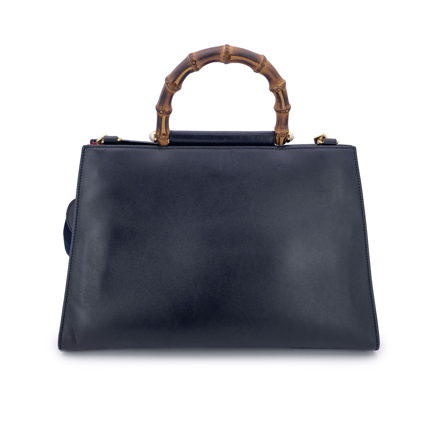 Gucci Black Leather Nymphaea Tote Bag Bamboo Handle with Strap