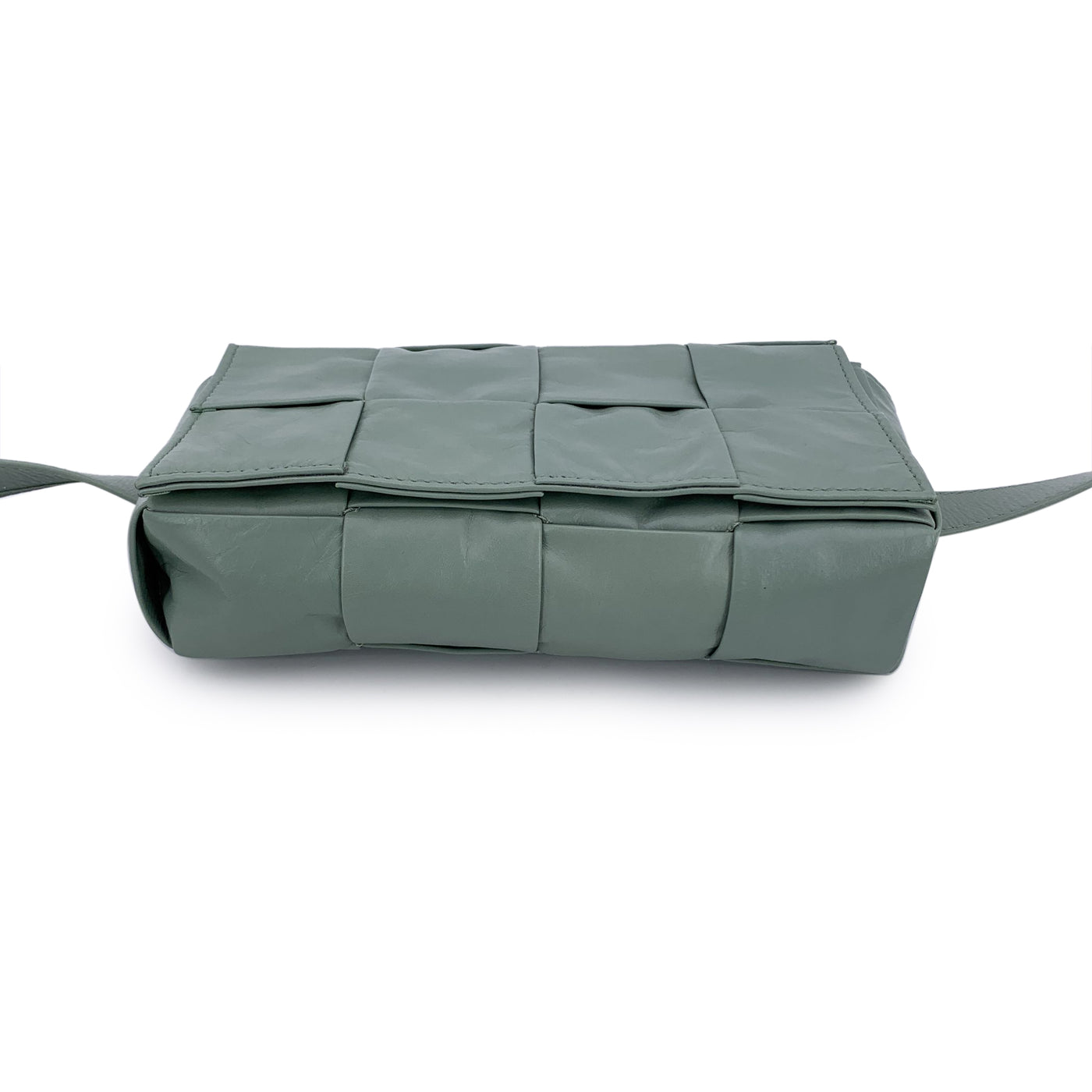 Bottega Veneta Sage Green Leather Intreccio Cassette Waist Bag