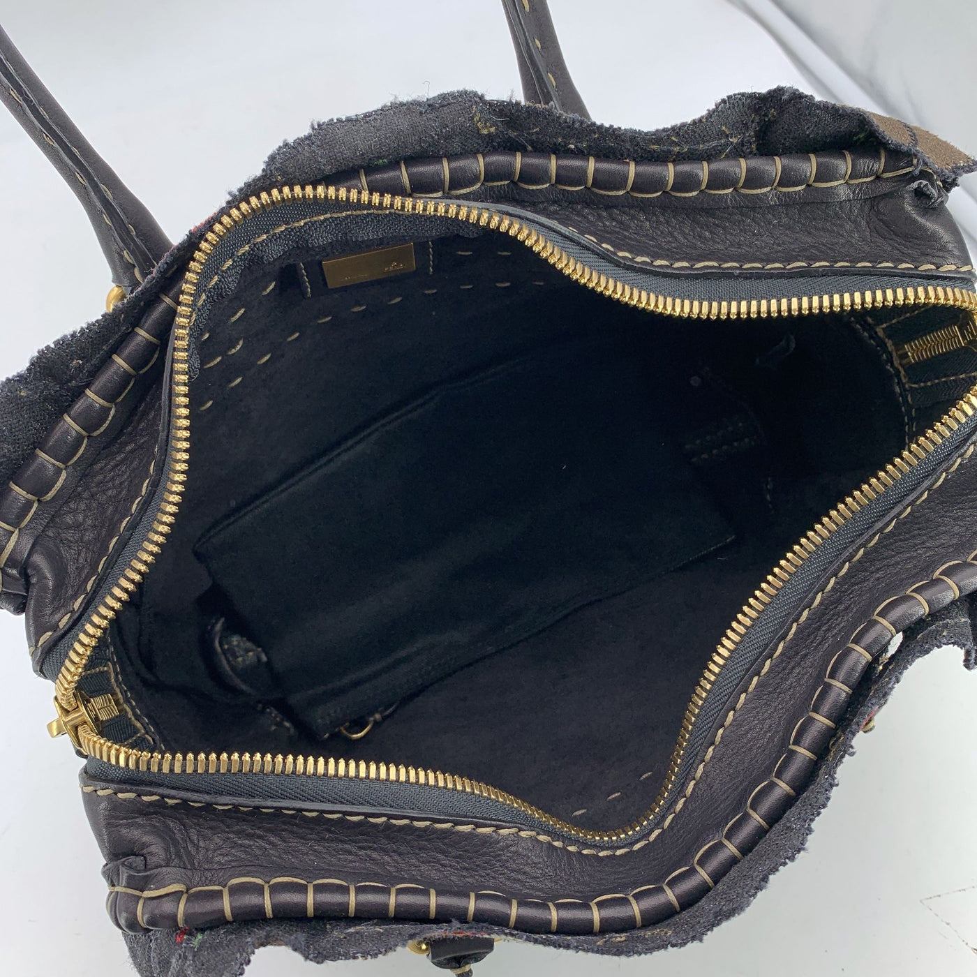 Fendi Black Canvas and Leather Floral Applique Satchel Handbag