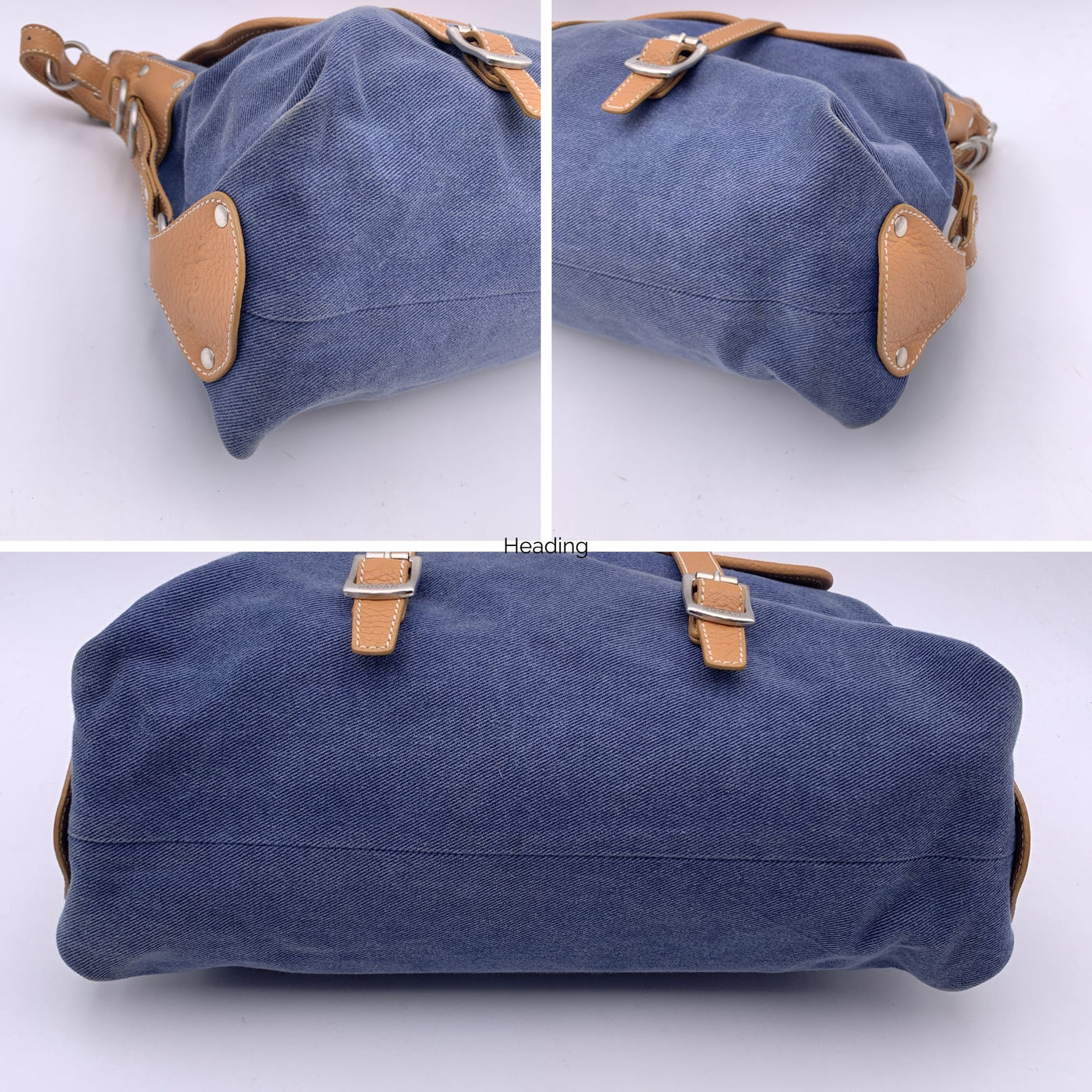 Hogan Blue Denim and Beige Leather Flap Shoulder Bag Tote