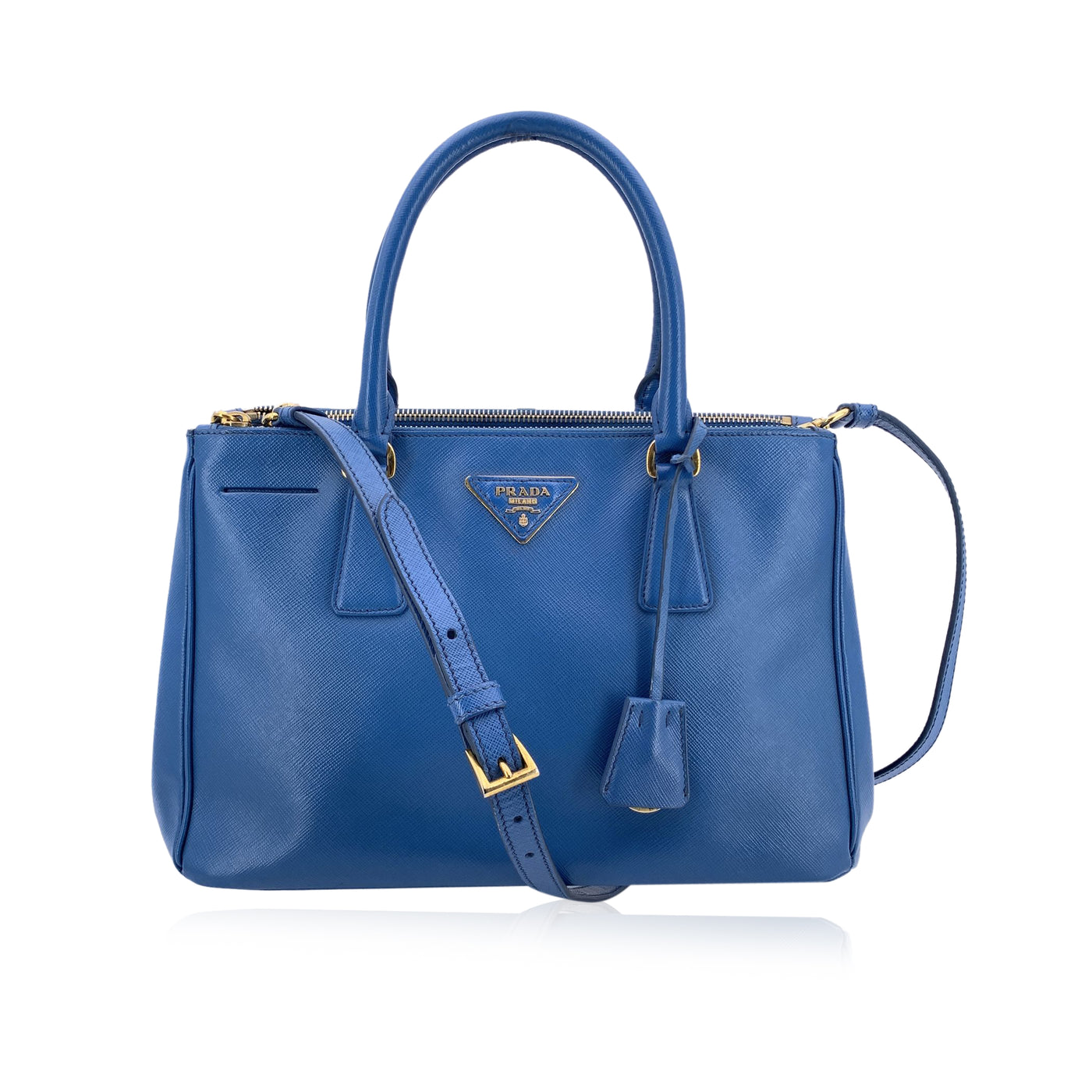 Prada Blue Saffiano Leather Galleria 2 Way Tote Satchel Bag