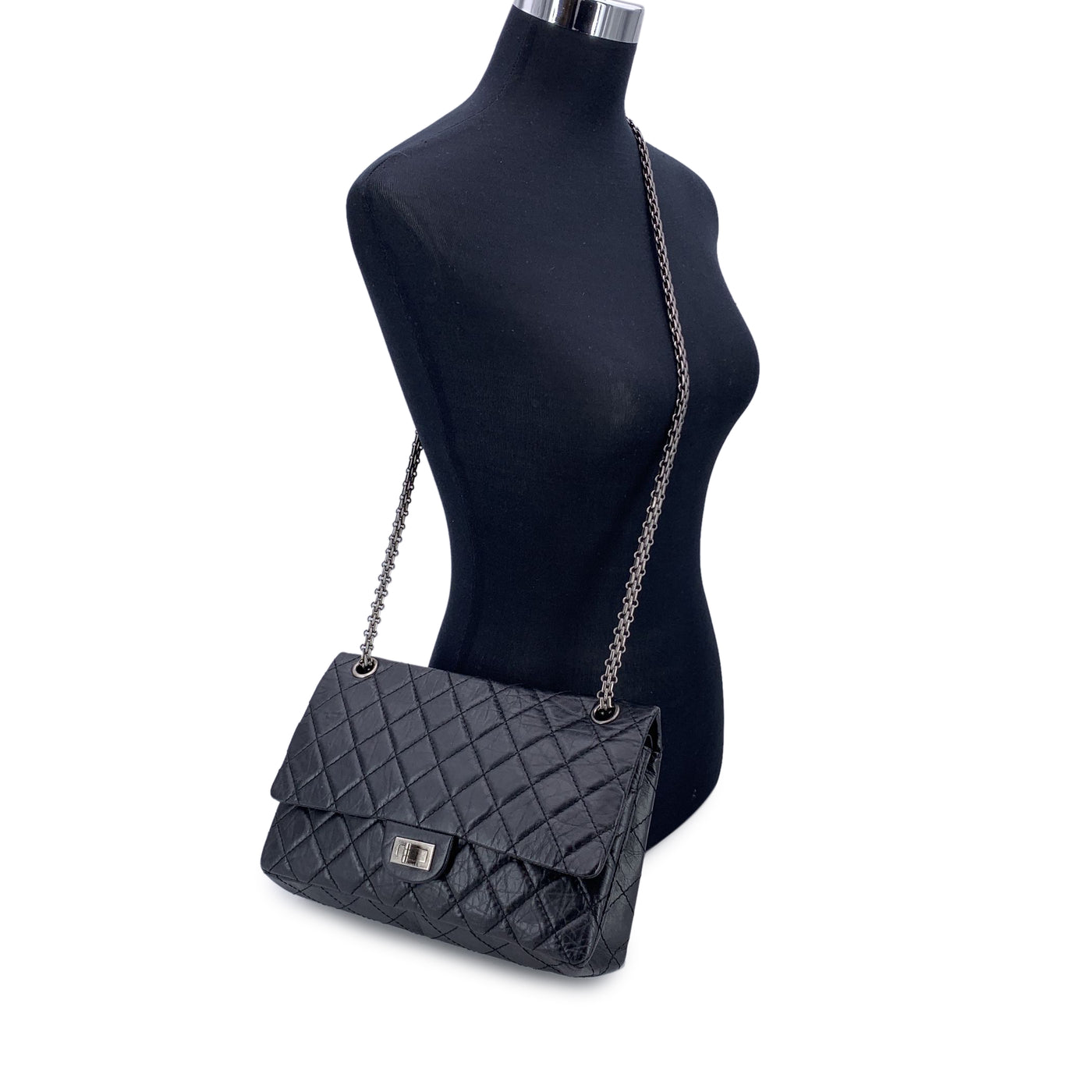 Chanel Black Leather Reissue 2.55 Large Double Flap Shoulder Bag