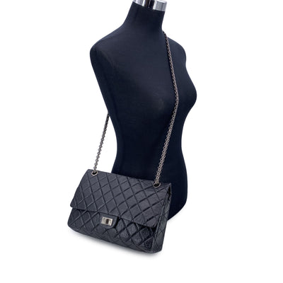 Chanel Black Leather Reissue 2.55 Large Double Flap Shoulder Bag