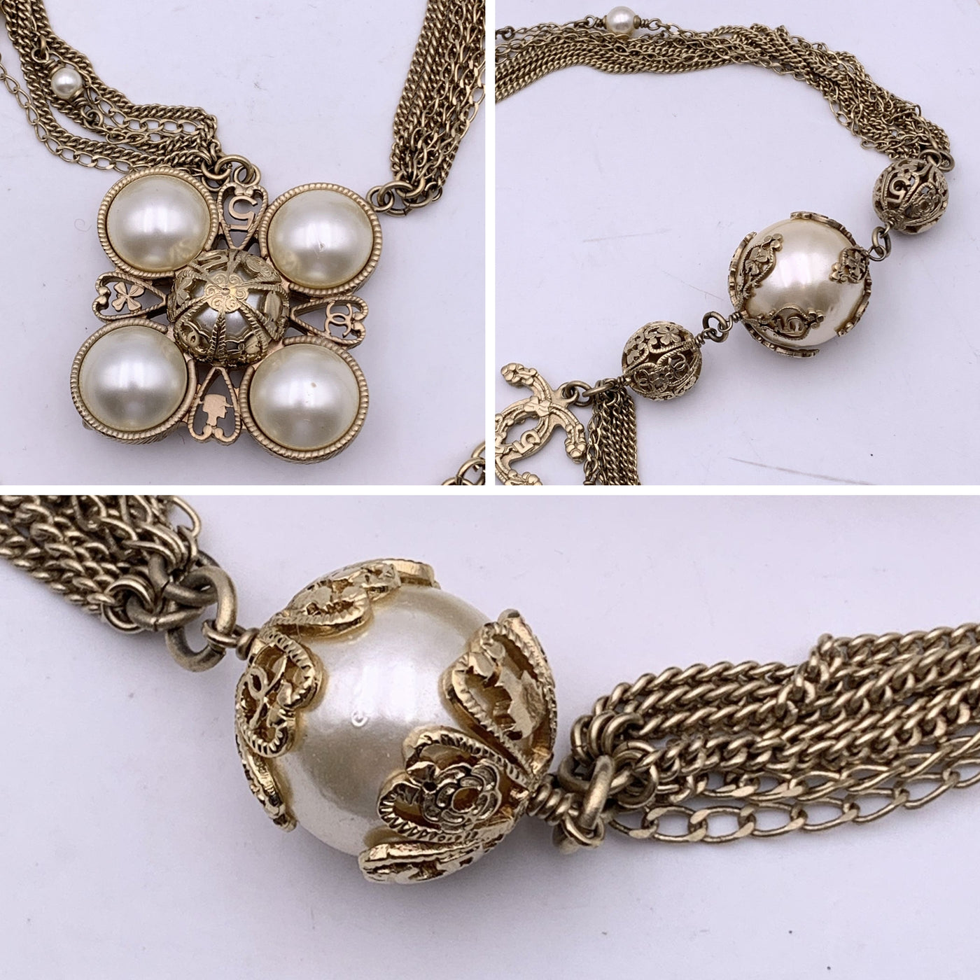 Chanel 06 Faux Pearls Gold Metal Multi Chain Necklace or Belt