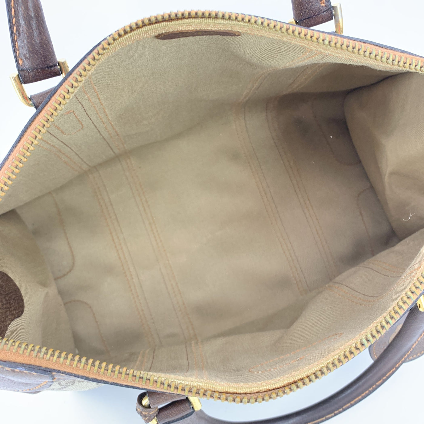 Gucci Vintage Brown Monogram Canvas Satchel Bag with Stripes