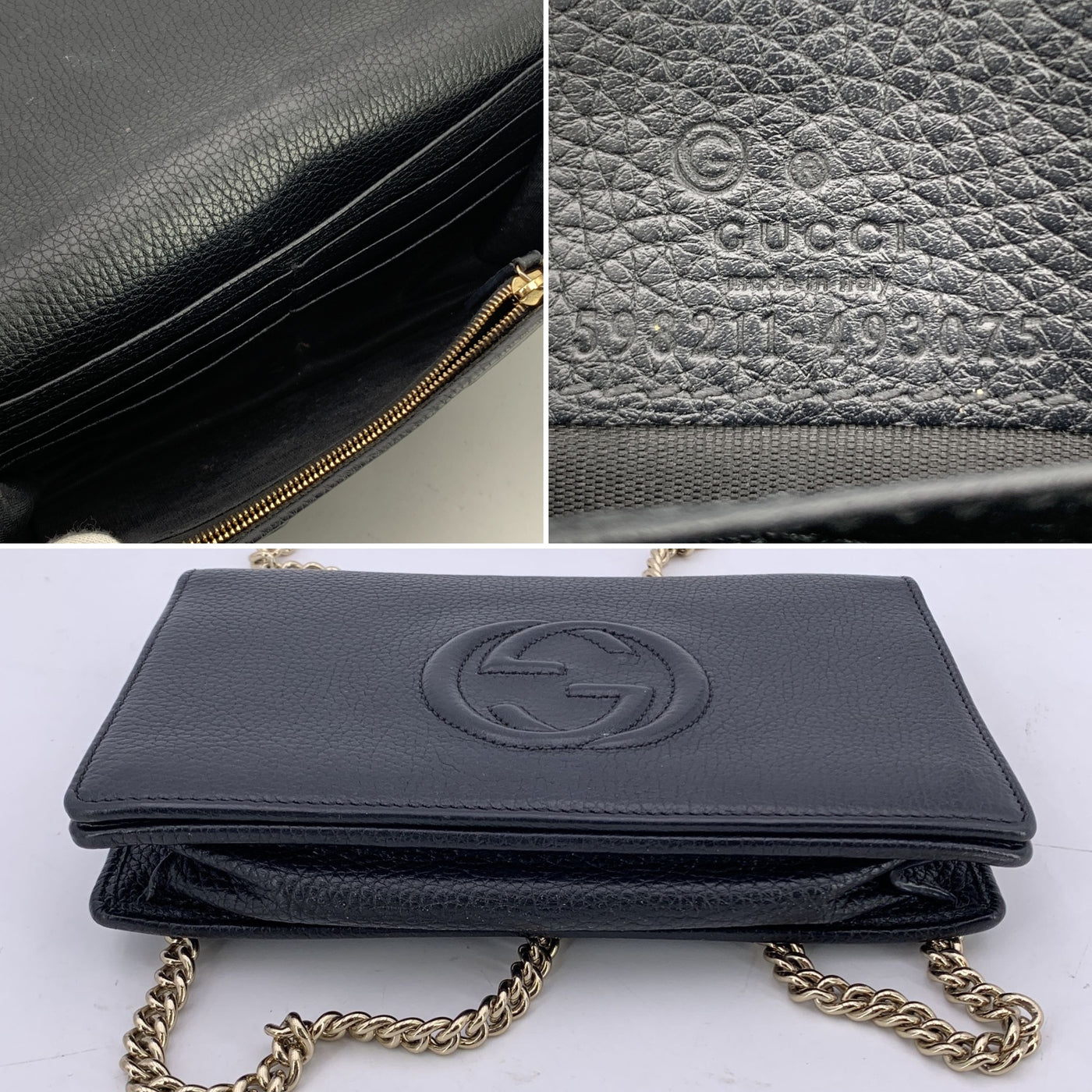 Gucci Black Leather GG Soho WOC Small Crossbody Messenger Bag