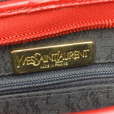 Yves Saint Laurent Vintage Grey Red Textured Canvas Clutch Bag
