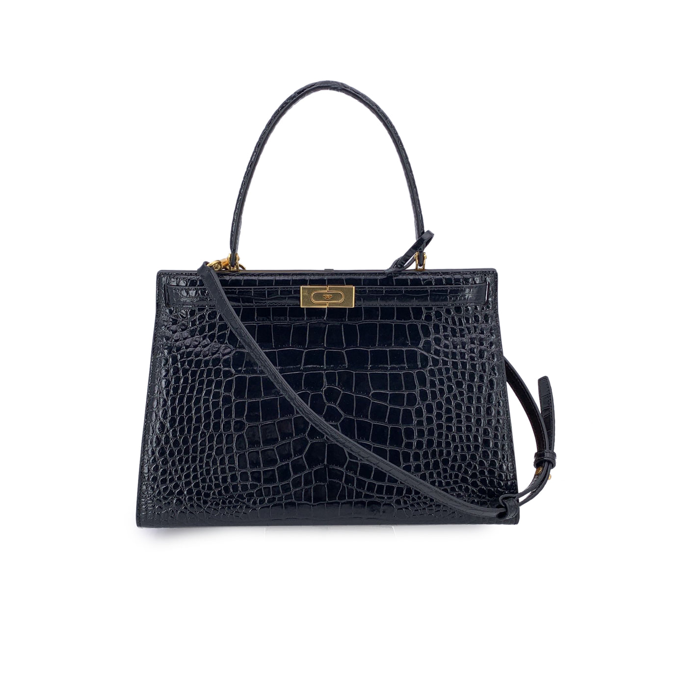 Tory Burch Black Embossed Leather Lee Radziwill Satchel Bag