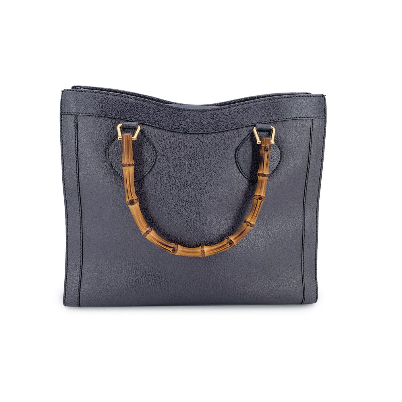 Gucci Vintage Dark Grey Leather Bamboo Princess Diana Tote Bag