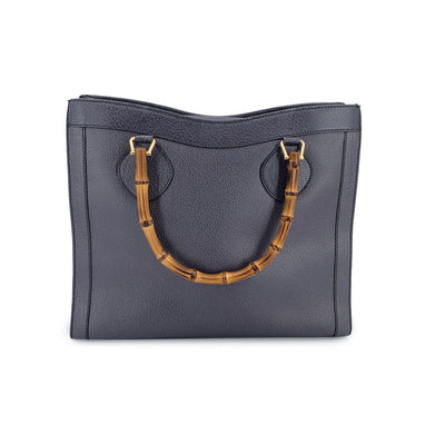 Gucci Vintage Dark Grey Leather Bamboo Princess Diana Tote Bag