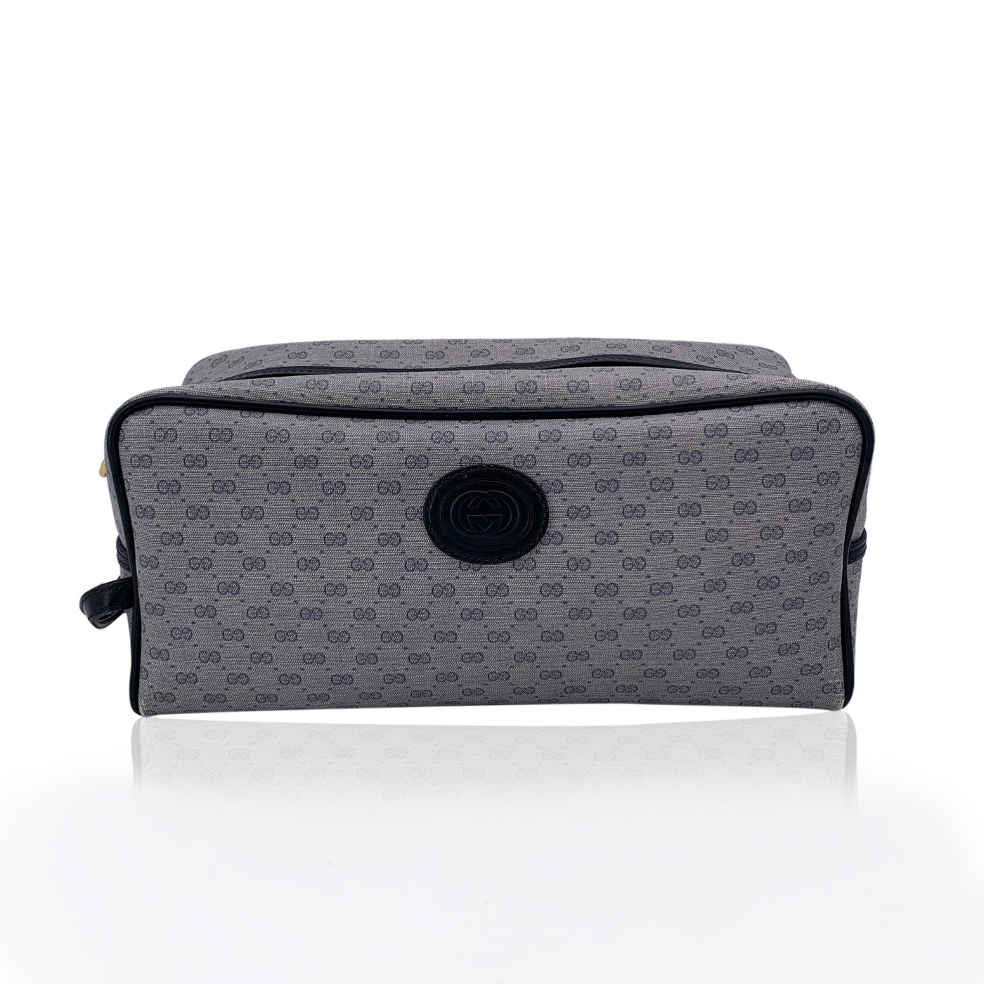 Gucci Vintage Gray Blue Monogram Canvas Clutch Wash Cosmetic Bag