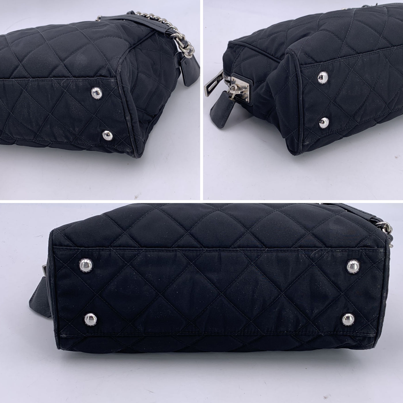 Prada Black Quilted Nylon Fabric Chain Bowling Shoulder Bag