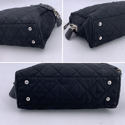 Prada Black Quilted Nylon Fabric Chain Bowling Shoulder Bag