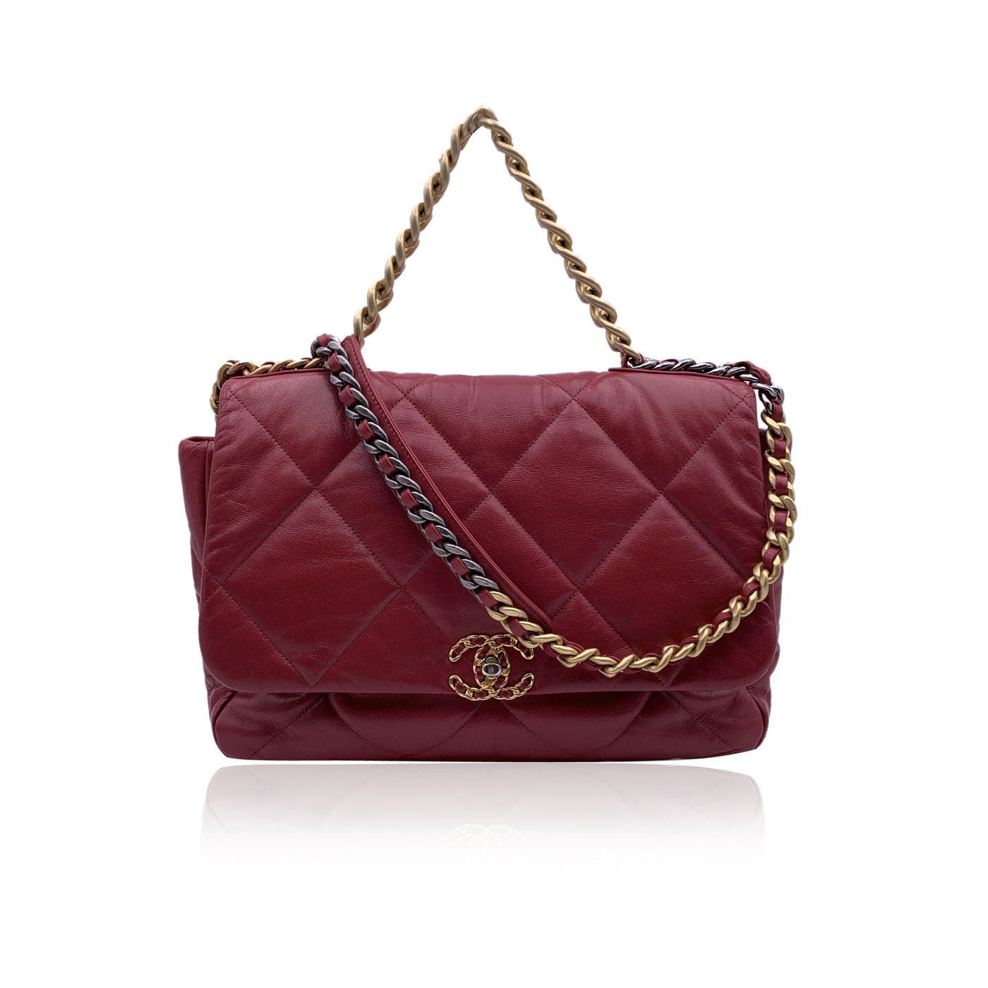 Chanel Red Quilted Leather Maxi 19 Flap Shoulder Bag