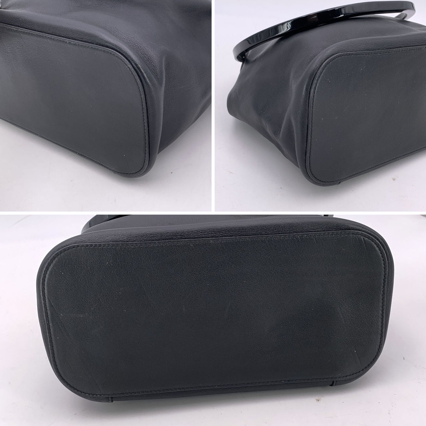 Gucci Black Leather Lucite Oval Handle Bucket Shoulder Bag