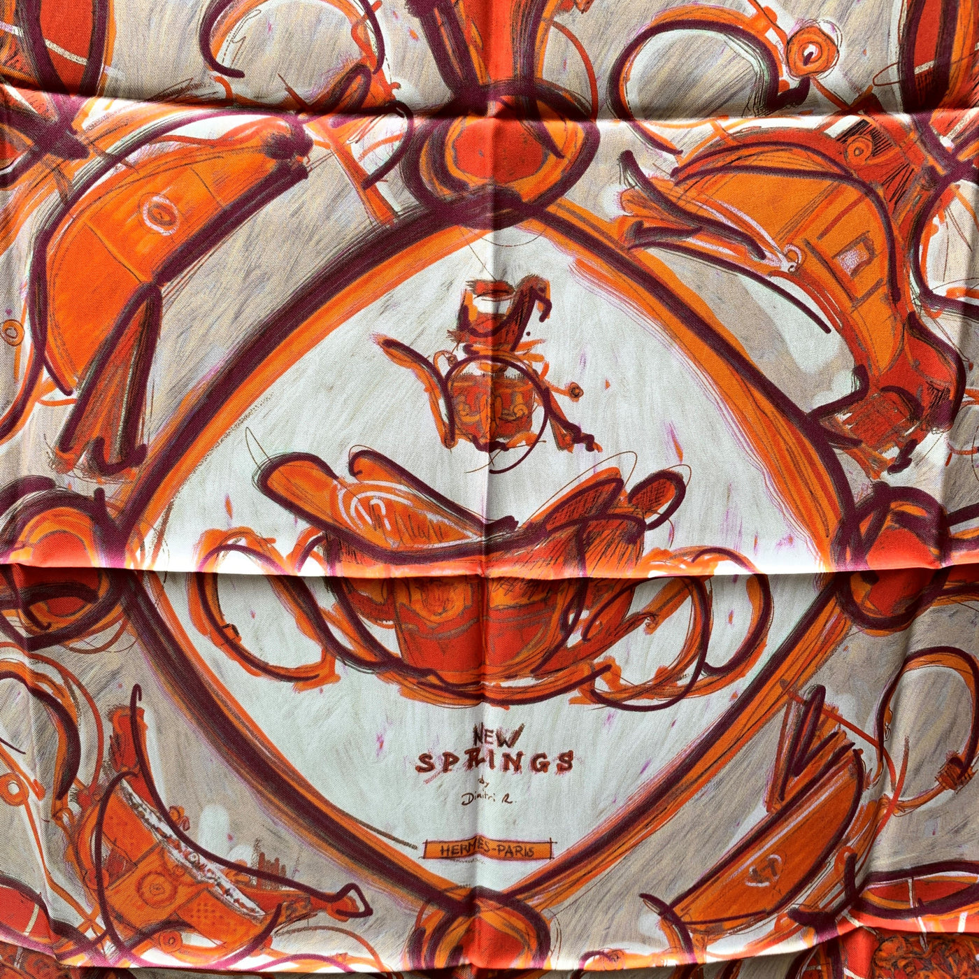 Hermes Paris Red and Orange Silk Scarf New Springs 2009 Rybaltchenko