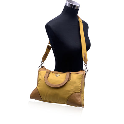 Prada Yellow Nylon and Leather Satchel Bag Handbag with Strap