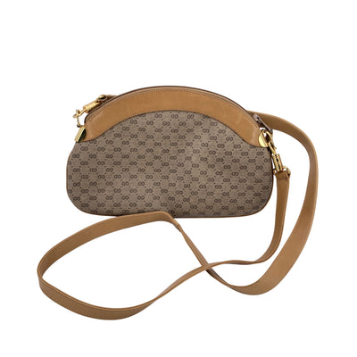 Gucci Vintage Beige Monogram Canvas Semi Round Crossbody Bag