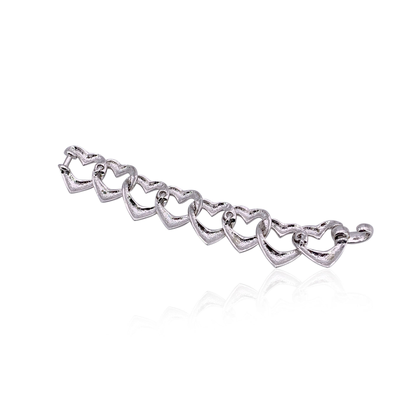 Yves Saint Laurent Vintage Silver Metal Heart Chain Link Bracelet
