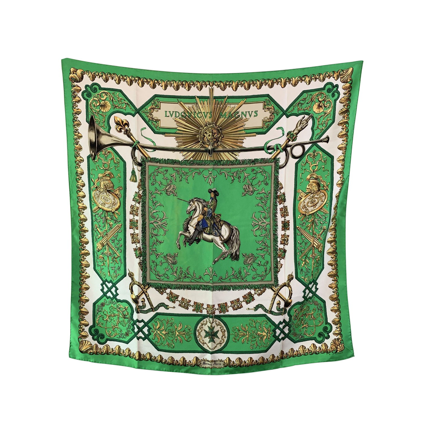 Hermes Vintage Silk Scarf Ludovicus Magnus de la Perriere Defects